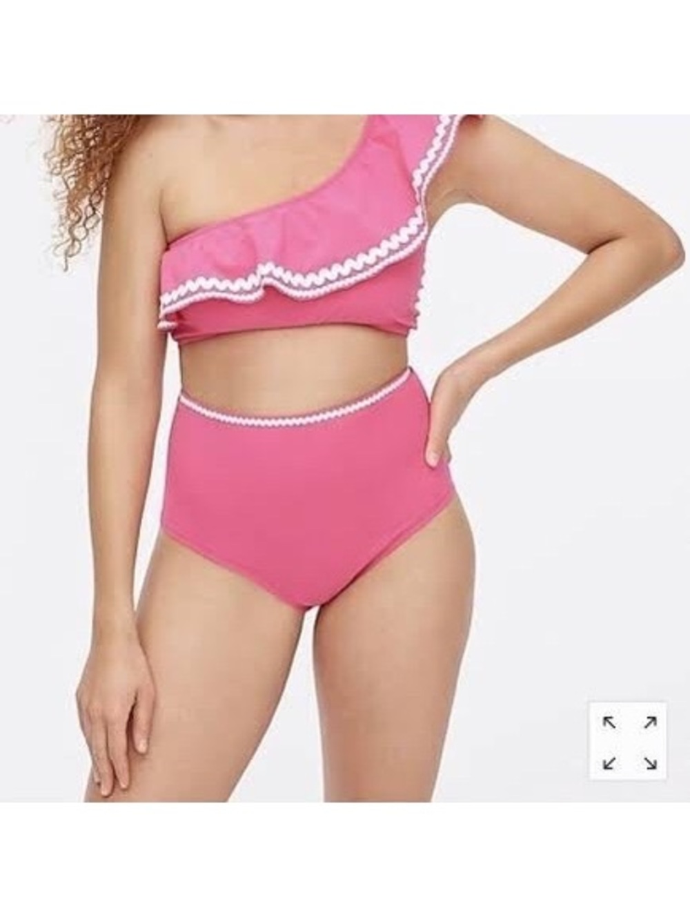 J. Crew Rickrack Pink One-Shoulder Ruffle High-Waisted  Swim Bikini Set XS